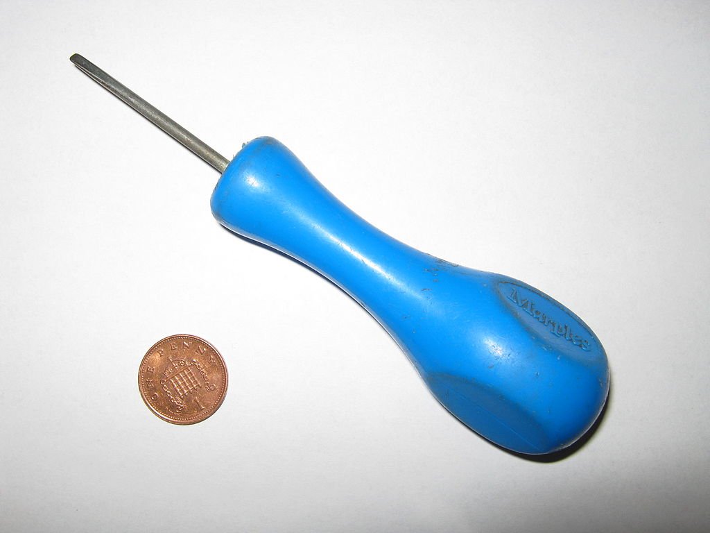 carpenter's awl with blue handle